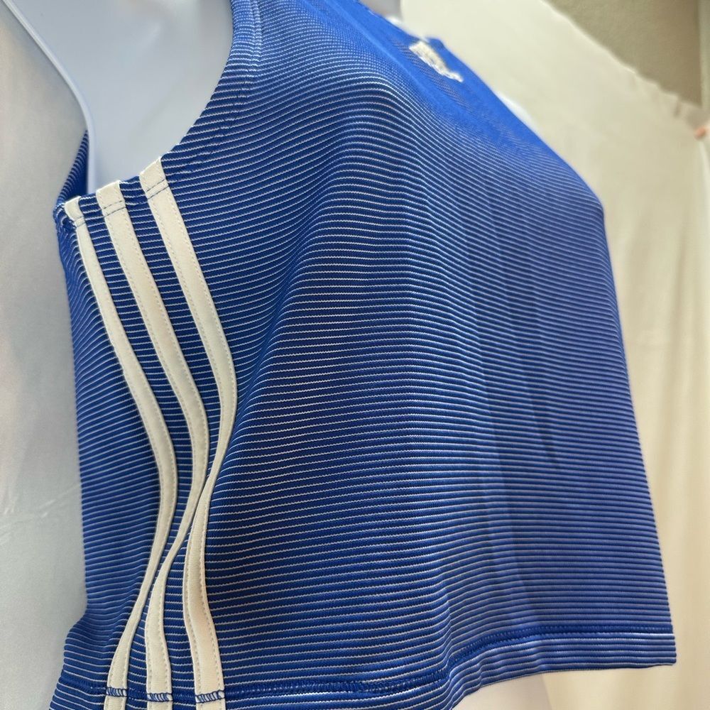 Adidas Blue and White Striped Zippable Ribbed Crop Top Size L - Picture 6 of 9